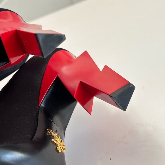 PRADA Lightning cloth heels black satin red heel pumps size 39 EUC - Picture 5 of 11